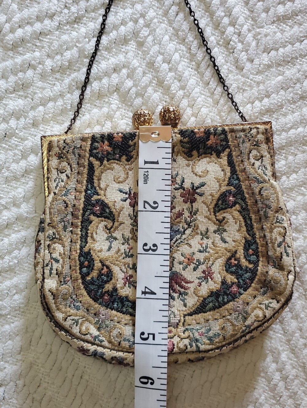 Vintage French Floral Tapestry Kiss Lock Chain Evening Bag Purse - Picture 12 of 14